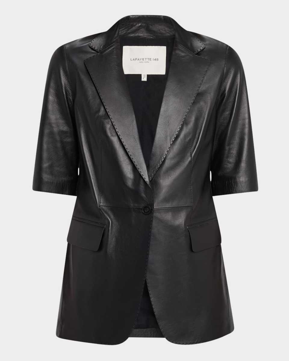 Single-Button Leather Blazer